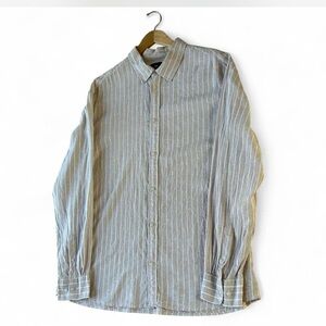 |H&M| Cream White Striped Button-up Linen Cotton Blend Slim-Fit 2XL